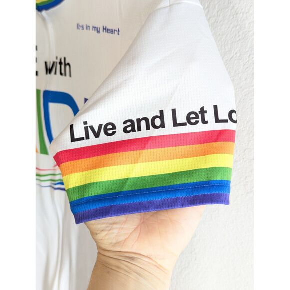 Pride Women's Bicycle Jersey Sz L Mesh White Rainbow Full Zip Moisture Wicking - Picture 3 of 9